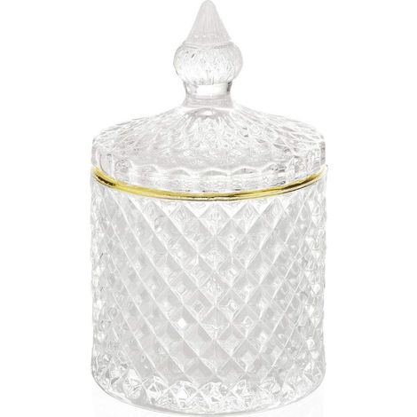 1 Boîte Rangement, Verre Transparent, Finition Or, Diamètre 8,5cm, Pour Coton-Tiges Salle De Bain