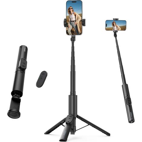 Perche à Selfie 101.6cm à Ouverture en Un clic, Trépied Inclinable à 200 ° avec Sabot Froid & Télécommande de 10m Compatible avec iPhone 17-12 Samsung Huawei Xiaomi (1/5)