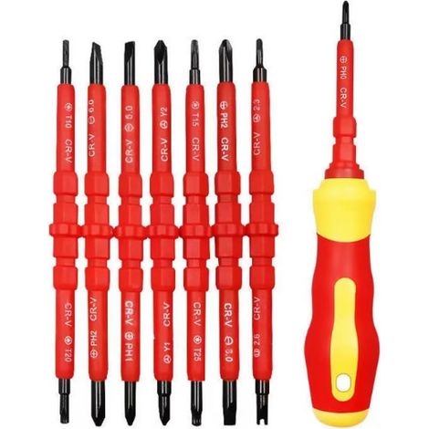 Tournevis Électrique Isolé - 7 Pièces Avec Poignée Et 14 Embouts Interchangeables - Pour Travaux Électriques Sous Tension - Kit Réparation Électricien (1/5)