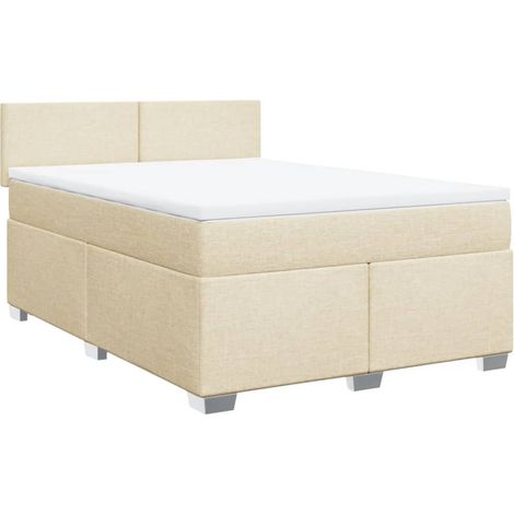 vidaXL Sommier à lattes de lit avec matelas Crème 140x190 cm Tissu (1/5)