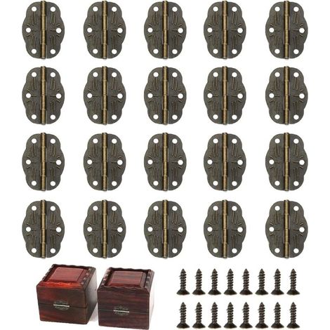 20Pcs Mini Hinges with 120 Screws Mini Buckle Hinges Mini Folding Hinge Antique Bronze Small Furniture Hinges Antique Hinges for Wooden Box Jewelry Box Cabinet (1/5)