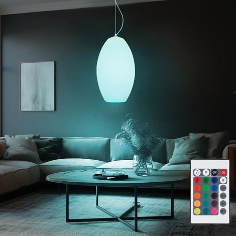 Hängeleuchte Pendellampe Pendelleuchte Schirmleuchte, Fernbedienung dimmbar Memory Funktion, Metall Glas gestreift weiß opal nickel matt, RGB LED 8,5W 806Lm warmweiß, DxH 28,5x120cm