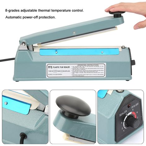 Machine de scellage manuelle à corps métallique de 8 pouces, prise standard européenne, 220 V, exclusivité entrepôt à l'étranger. (1/4)