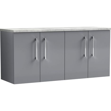Balterley Bramshall 1200mm Wall Hung 4 Door Vanity Unit with Laminate Worktop for Spacious Contemporary Bathroom Storage - Satin Grey