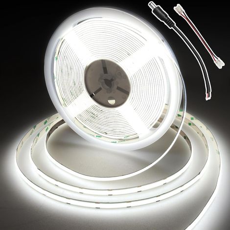 Ruban LED COB Blanc Froid 10m, 384 LEDs/m, 9w/m, 6000K avec Connecteur, Largeur 8mm, CRI 92+, Bande LED Découpable pour Cuisine, Miroir, armoire (sans alimentation) (1/5)