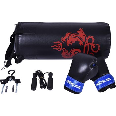 COSTWAY Set da Boxe con Sacco Pieno, Guanti, Catena e Corda per Saltare, Box Portatile per Bambini, Esercizio Fisico (1/5)