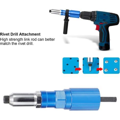 Adaptateur Riveteuse Kit d'adaptateur de Pistolet à Riveter pour Perceuse électrique sans Fil, Pistolet à Riveter électrique Rivetage Outil Bleu (1/5)
