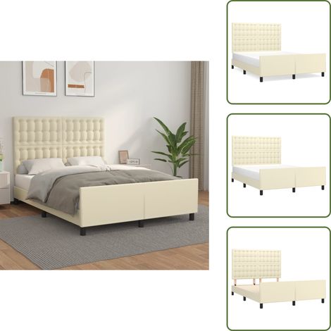 Cama con cabecero - vidaXL Estructura de cama sin colchón cuero sintético crema 140x190 cm - Cama de cuero sintético