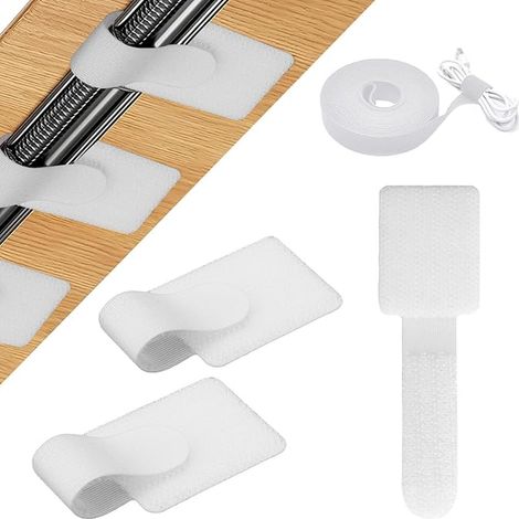 supports de câbles autocollants - Gestion des - Bande réglable - Avec 100 cm - Clips pour bureau, table chevet, TV - Blanc (1/5)