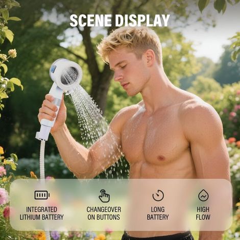 1 Système d'arrosage portable, douche de camping, douche extérieure, pompe de douche électrique rechargeable améliorée, adaptée à la randonnée - XF21-AquaForge (1/5)