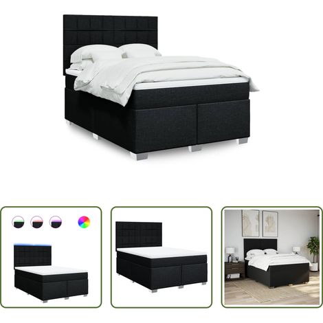 vidaXL LED-Beleuchtung - Boxspringbett mit Matratze Schwarz 140x200 cm Stoff (1/5)