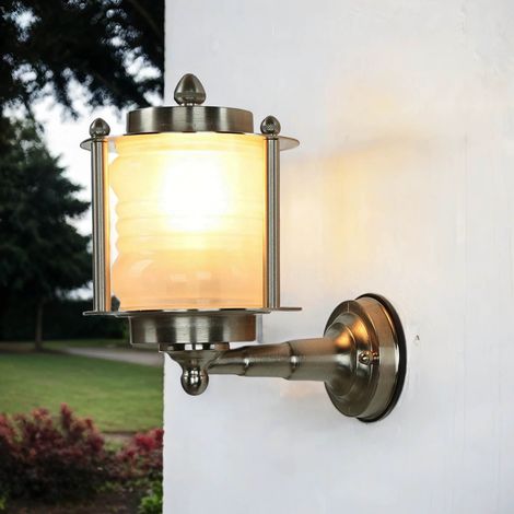 Außenleuchte Wand IP64 E27 Weiß Nickel Glas Messing Maritim Wandlampe außen