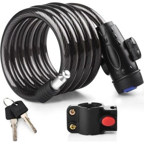 Antivol vélo, câble antivol vélo avec 2 clés, résistant aux intempéries, câble de sécurité antivol avec support de montage, pour motos et scooters (1/3)