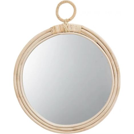 Miroir Rond En Rotin - Finition Dorée - Décoration Murale Intérieure - Diamètre 38cm (1/5)
