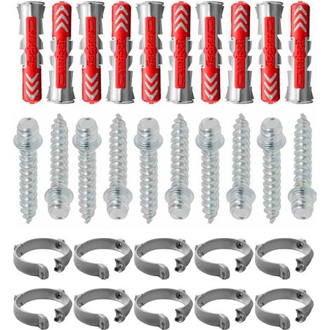 Ensemble de 10 colliers tube de descente Ø80 Gris + 10 Vis 7x40mm + 10 Chevilles Duopower 8x40mm - Arcanaute (1/4)