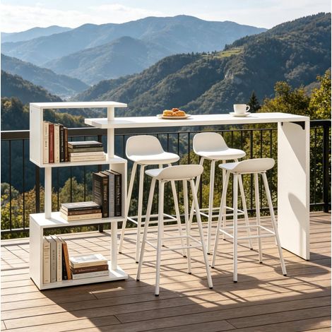 Table de bar blanche avec étagères, multifonctionnelle pour bar, repas ou fête (1/5)