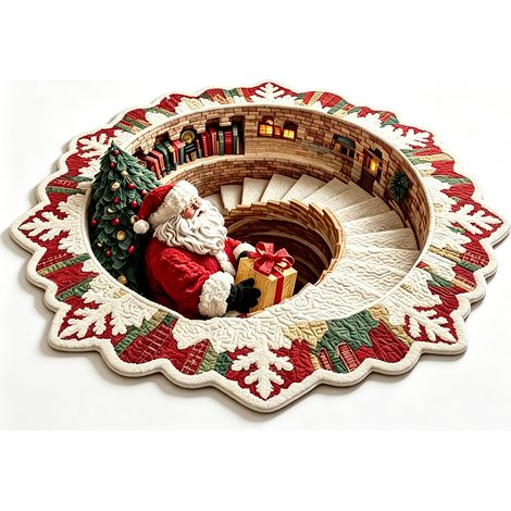Tapis de Noël Ø 60 cm, Motif Père Noël dans un Escalier, Effet 3D, Tapis Épais et Pelucheux, Décoration pour Chambre, Salon et Maison (1/5)