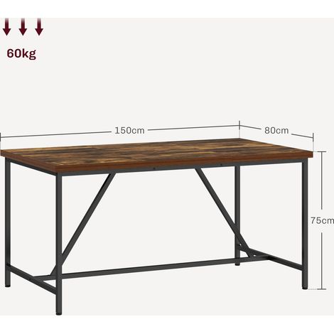 Table de salle à manger de style industriel en bois et acier (6 couverts), 150x80x75 cm, marron. (1/5)