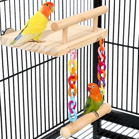 Jeux en cage pour perroquets, plateforme en bois avec balançoire et roue de manège, support d'exercice et jouets à mâcher pour oiseaux (perruches à joues vertes, inséparables, chinchillas, hamsters, p (1/5)