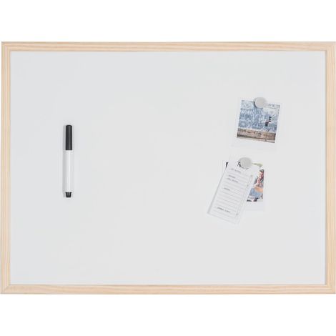 Tableau Blanc Magnétique, 60 x 45 cm, avec 1 Marqueur et 2 Aimants, Tableau à Mémo avec Cadre en Bois et Surface en Acier Laqué (1/5)