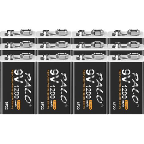 Batterie lithium-ion, rechargeable 9V, capacité 1200mAh, 12 PCS Batterie (1/2)