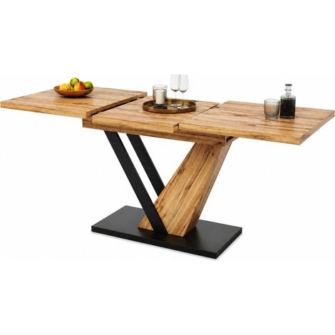 Table à manger extensible 120 à 160 cm, plateau effet bois, 4 à 6 places, pieds métalliques réglables, base renforcée pour cuisine et séjour  CHICFURN (1/5)