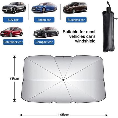 Pare-Soleil Voiture - Pliable - 79 X 145 Cm - 10 Rayons - Protection Uv 99% - Pour Pare-Brise - 1 Pièce (1/4)