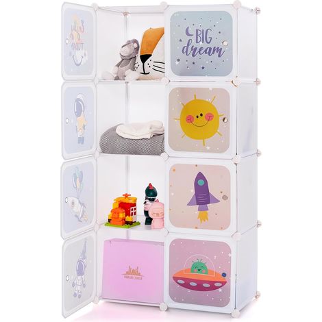 COSTWAY Armadio Portatile per Bambini, Organizzatore Modulari a 8 cubi,71x35,5x142 cm,Bianco (1/5)