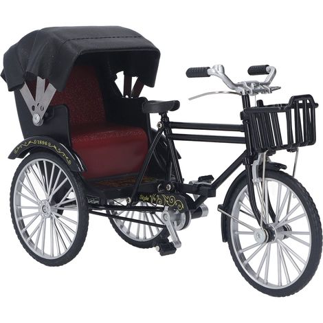 Miniature de Rickshaw Vintage en Alliage Décoratif à 3 Roues pour Bureau - Noir (1/5)