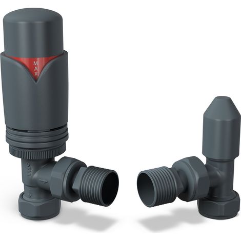 Derry Bold - Anthracite Thermostatic Radiator Valve & Lockshield Angled 10mm