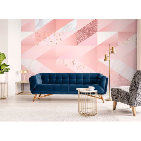 Papier Peint Géométrique - Dégradé rose et marbré - 150 x 250 cm (1/2)