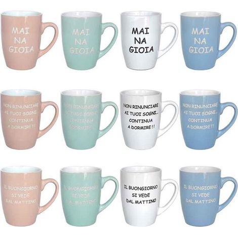 MAURY'S SET DI 4 TAZZE MUG DA 350CC LINEA SCRIPT IN COLORE E SCRITTA ASSORTITA