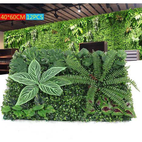 12 morceaux de mur de plantes de simulation, mur de plantes en plastique clôture artificielle panneau de buis 40x60cm pour la décoration de lieu de mariage, zone de photographie, fête, décoration de s (1/5)