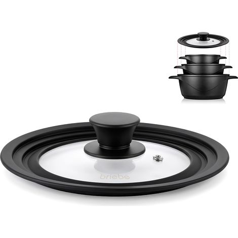 Briebe LS1216 Couvercle Universel Poêle à Frire Casseroles 16 18 20 cm Verre Silicone sans BPA Noir (1/5)