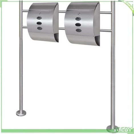 Boîte à lettre - FAF7291712406331 - Acier inoxydable - Pack 2 avec support - Serrure & porte-journal (1/5)