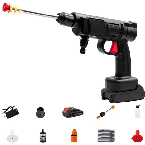 Pistolet nettoyeur haute pression à batterie, nettoyeur haute pression sans fil portatif pour voitures, terrasses et surfaces extérieures, pulvérisateur électrique haute pression avec débit d'eau régl (1/4)