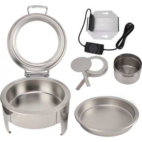 Chauffe-plat électrique rond 6L avec couvercle transparent, réchaud à alcool électrique pour hôtel restaurant maison, prise UE 220-240V, 1 plat complet (1/5)