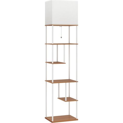 Lampadaire Arven étagères télécommande dimmable bois naturel blanc (1/5)