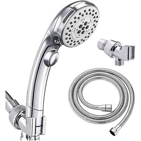 Verzinkter Chrom-Duschkopf mit Absperrknopf, Handbrause + Hängearm + 1,5 m Schlauch, 1 Stück (1/4)