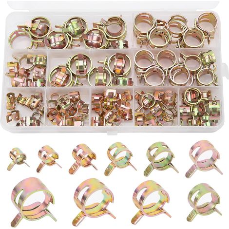 Fascette stringitubo a molla, 100 pezzi, 10 misure, 6-17 mm, fascette stringitubo a molla, fascette stringitubo in metallo regolabili, oro (1/5)
