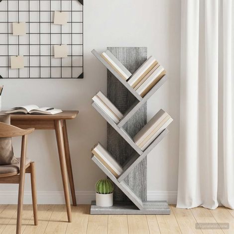 Étagère à livres arbre 4 niveaux en bois d’ingénierie Sonoma gris 30 x 18 x 60 cm - PANGIVO (1/5)