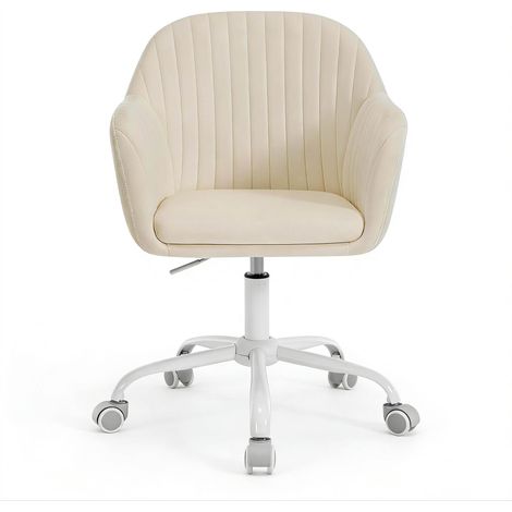 CHICFURN Sedia da ufficio ergonomica 58 x 79,5-87 x 58,5 cm in velluto bianco crema (1/5)