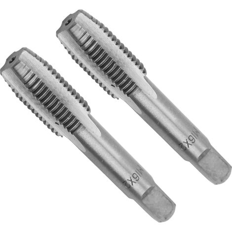 2pcs Taraud HSS métrique pas 2,0 M16, cannelures droites, outil de filetage manuel haute vitesse (1/5)