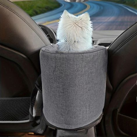 Hundeautositz mit Mittelkonsole, abnehmbarer Armlehne, Sitzerhöhung mit weichem Kissen und Sicherheitsgurt