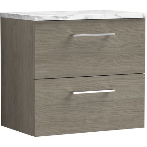 Balterley Bramshall 600mm Wall Hung 2 Drawer Vanity Unit with Laminate Worktop for Stylish Compact Bathroom Storage Solace Oak