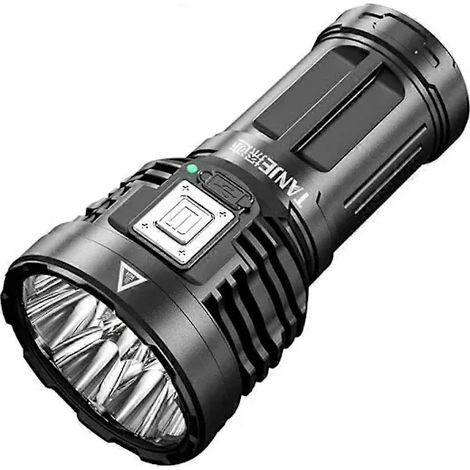 A super-bright 12 million lumen tactical flashlight with 8 LEDs and USB rechargeable.