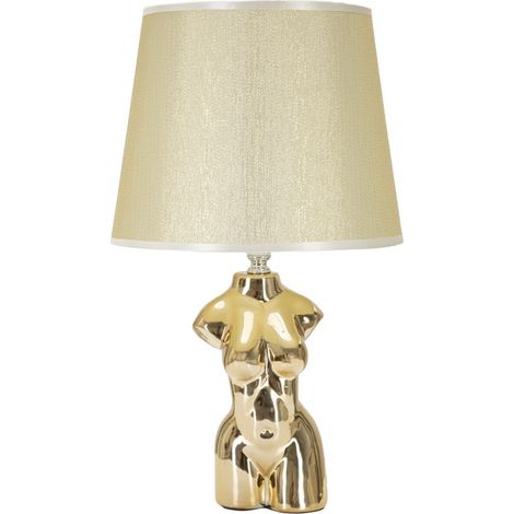Lampada da comodino Glam Woman in ceramica dorata con base torso femminile