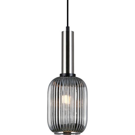 Italux Antiola - Suspension moderne à 1 ampoule en nickel satiné avec verre, abat-jour fumé, E27 (1/2)