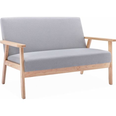 Banquette canapé 2 places en bois et tissu. Isak. L 114 x P 69.5 x H 73cm Polyester Gris clair