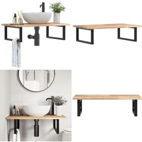 Estante de lavabo de pared acero y madera maciza de acacia - Estante de lavabo - Estante de pared